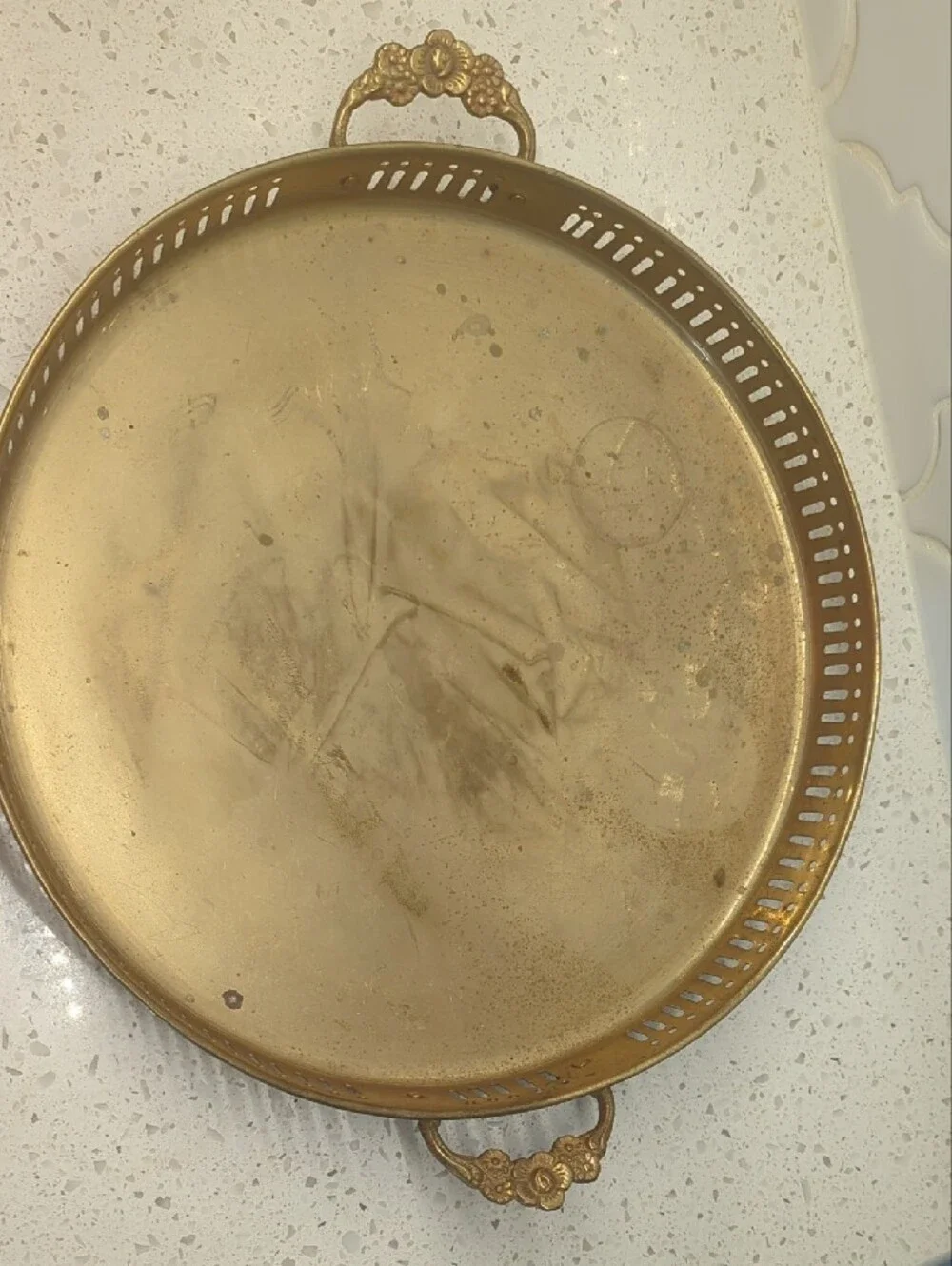 Vintage Brass Decorative Serving Tray - Gold